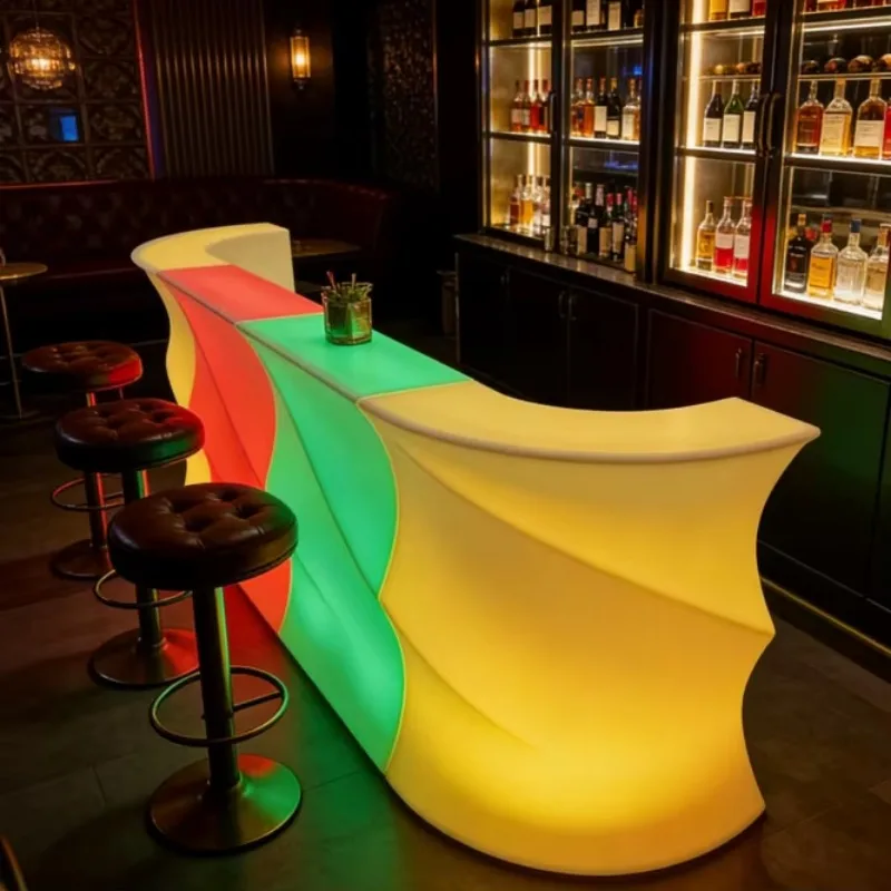 Rental counter, rechargeable bar furniture LED bar table, mobile bar counter, mobile bartending table