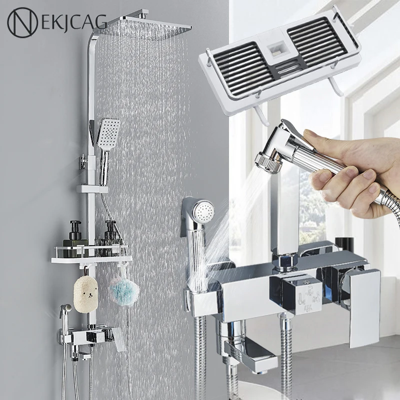 Chromium Bathroom Shower Faucet Set High-Quality Stainless Steel Bathtub Mixer Rotatable And Free Lift And Lower Shower Tap