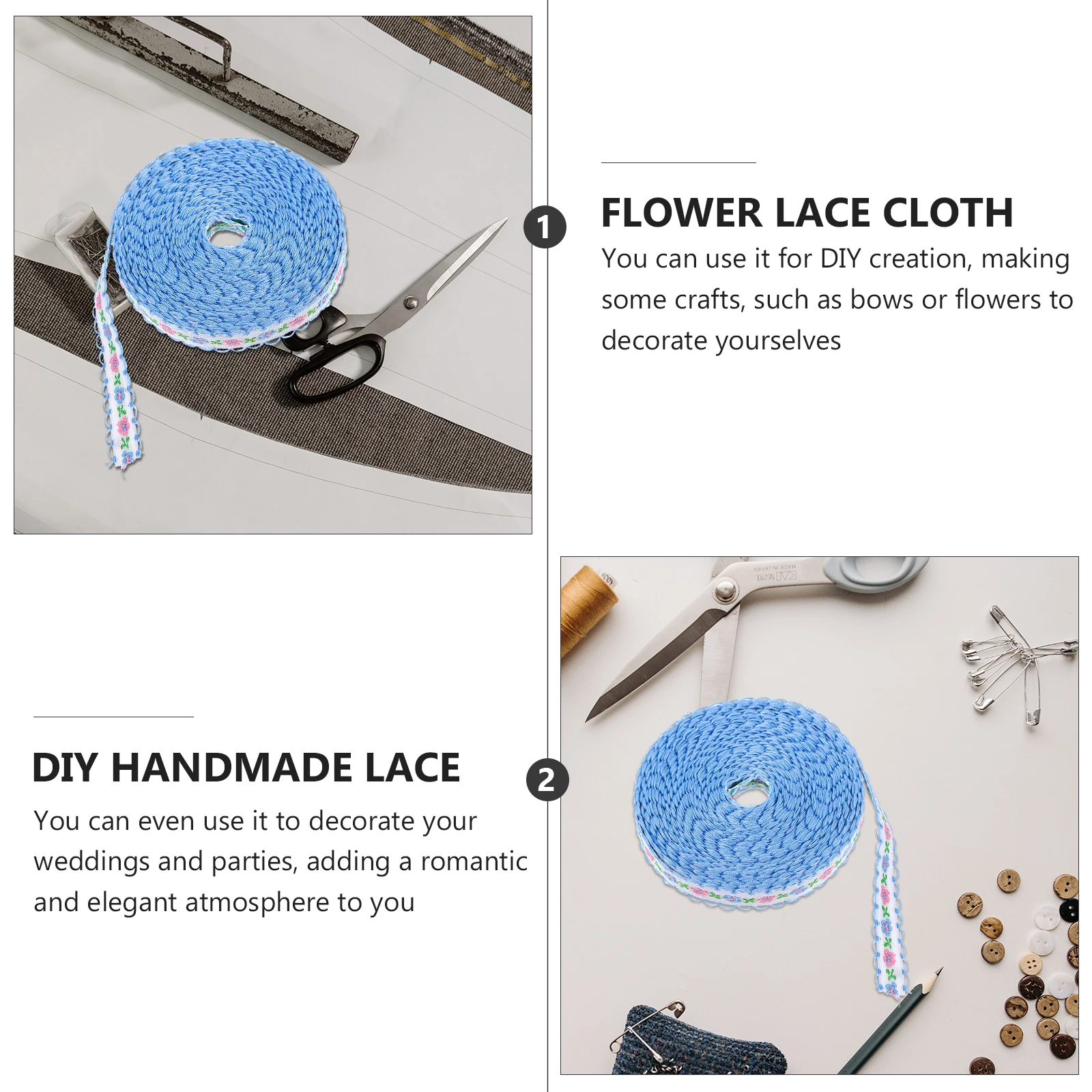 

2 Pcs Flower Embroidered Webbing Sewing Lace Fabric Ribbons Vintage Decoration Embroidery