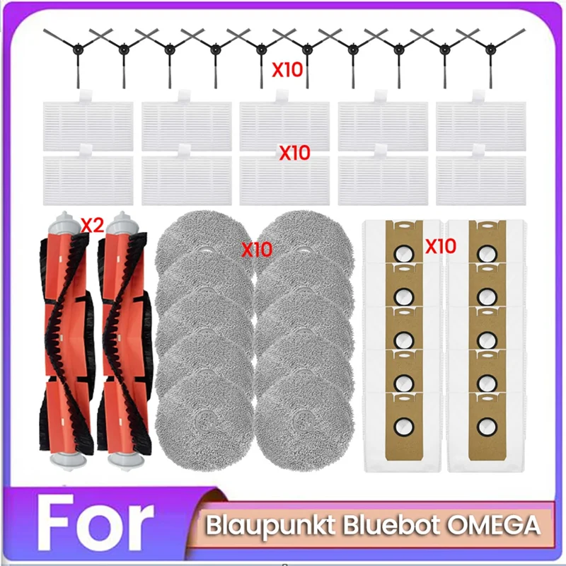 BMBY-42PCS Brush Dust Bag Filter And Mop Cloth Set For Blaupunkt Bluebot OMEGA Vacuum Cleaner Replacement Parts
