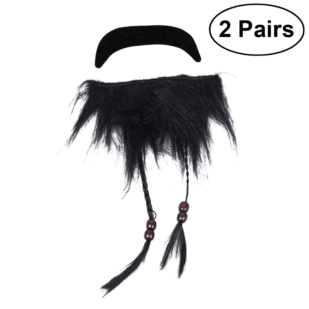 2Pcs Pirate Beard Halloween Party Prop Supplies Costume Set Black Lightweight Comfortable for Cosplay Carnival Festival Party