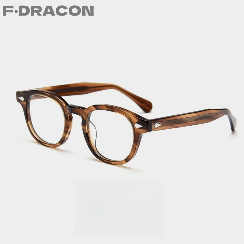 

F·DRACON Plate Eyeglass Frame Retro Round Men's Glasses Frame Classic Handmade Fashion Optical Prescription Glasses Women 21021