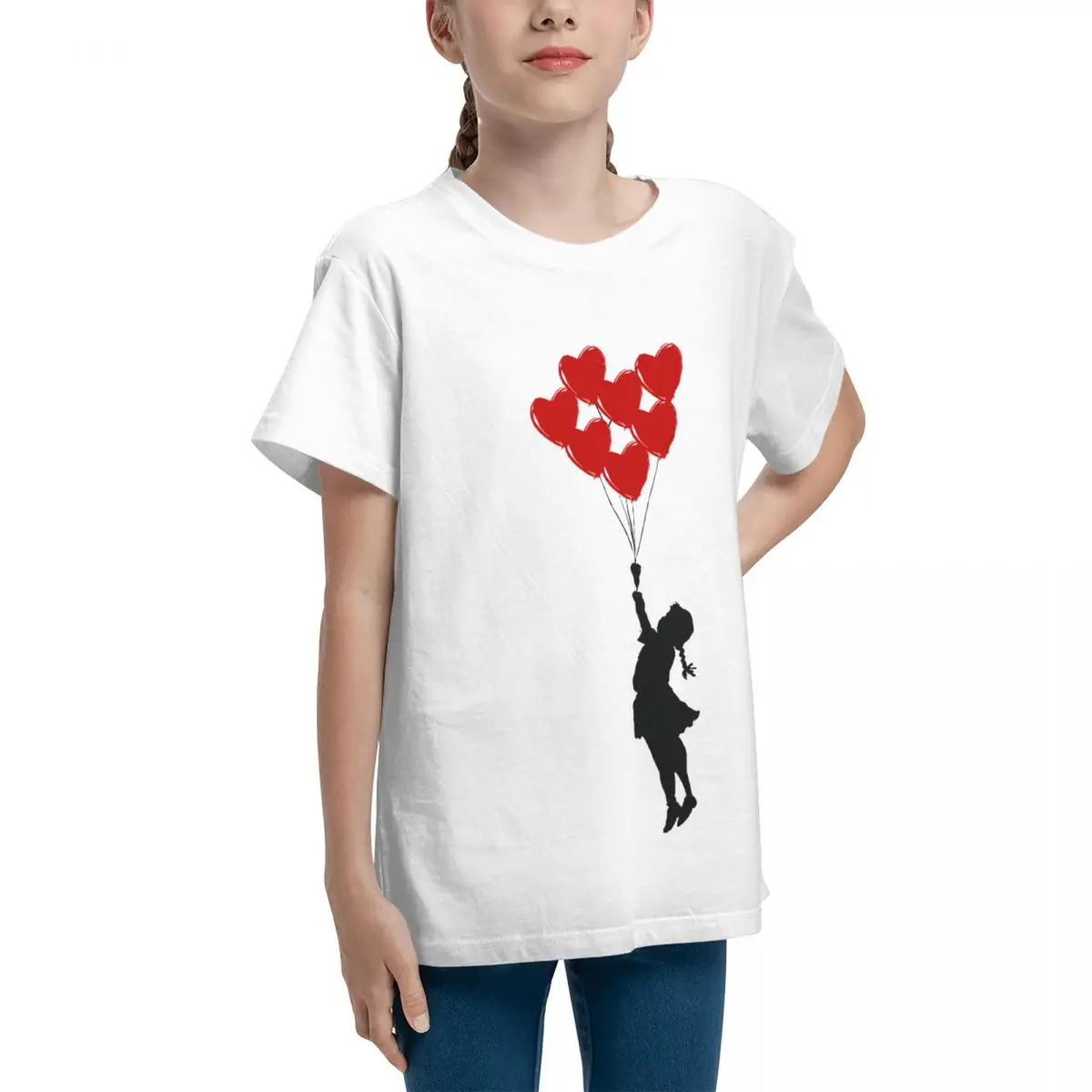 Modern Girl With Heart Balloons For Sale Teeanger Basic Short Sleeve T-Shirt T-shirts Hot Sale Top quality Home Humor Graphic