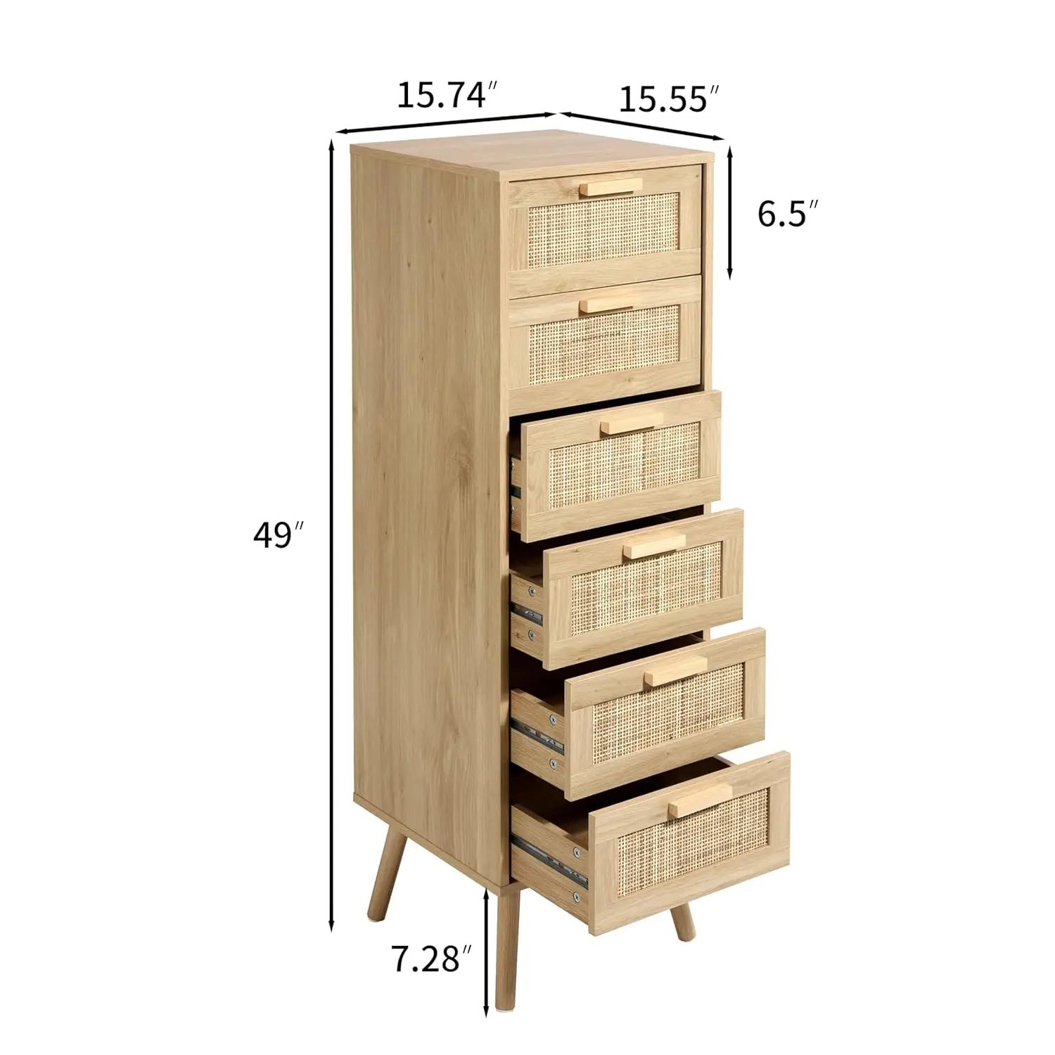 Rattan Dresser for Bedroom, Tall Dresser with 6 Hand Made Rattan Decorated Drawers, Small Chest of Drawers, Customized