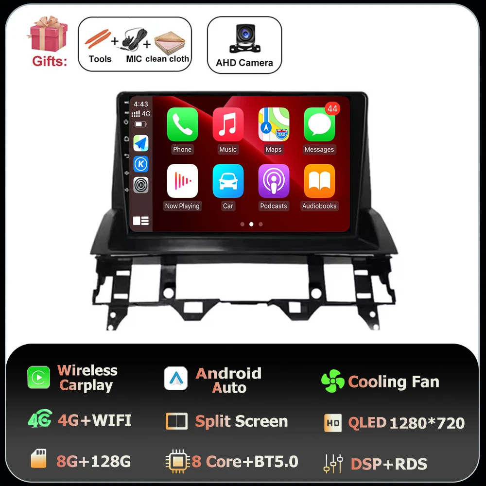 Scherm QLED Carplay Auto Voor Mazda 6 2002 2003 2004 2005 2006 2007 2008 Android 16 Autoradio Multimedia Video speler GPS WIFI 4G