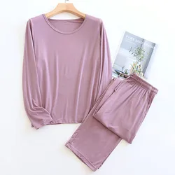 M-4XL Long Sleeve Women's Pajamas Modal Winter Autumn Long-Sleeved Straight Pants Suit Housewear Loose Sleepwear Two-Piece Set