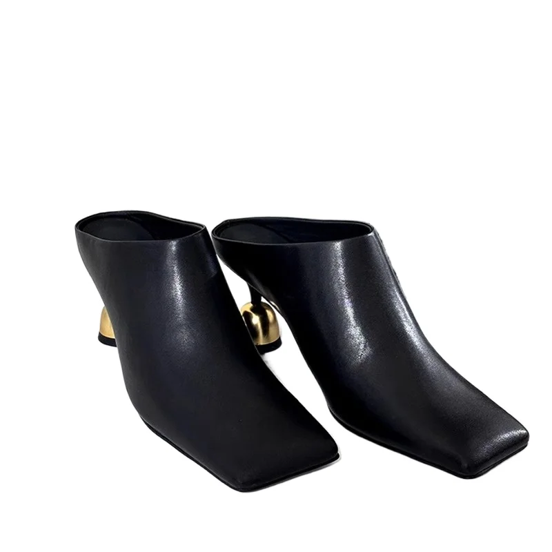 

New Style for Wearing Half Drag High Heels for Women Retro Square Headed Wine Glasses and Slippers in Summer 2026
