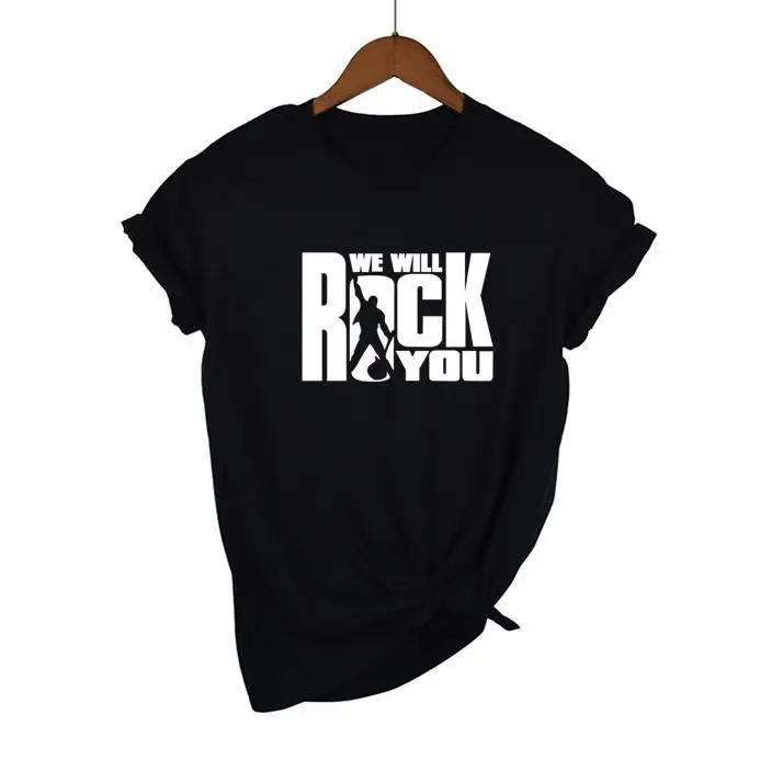 We Will Rock You Women T Shirt Summer Style Queen Rock Band T-shirt Short Sleeve Cotton Rock Roll Womens Tops