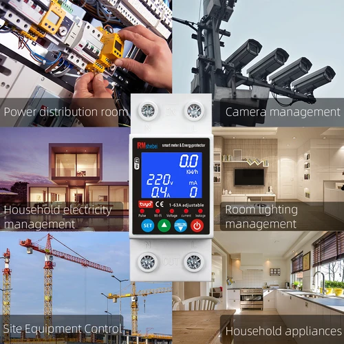 Imagen 2 del producto Interruptor automático inteligente RMshebei Smart Life PV con relé de voltaje Tuya de 220v, wifi, protección contra fugas de corriente, MCB de 63A.