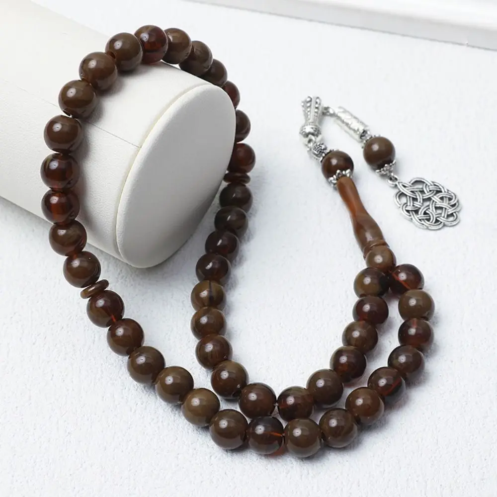 10mm Acrylic Beads Prayer Hand String Arabic Pattern Imitation Beeswax Wrist Bracelet Rotatable Silver Pendant Rosary Bracelet