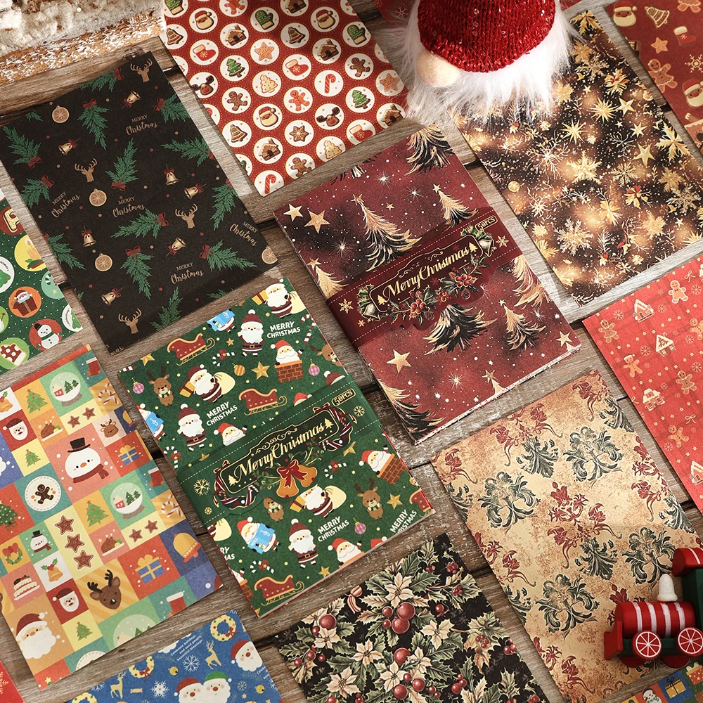 50 arkuszy Vintage Christmas Scrapbook Paper Nieprzylepny duży rozmiar Kreatywny materiał do dekoracji tła choinki Papier