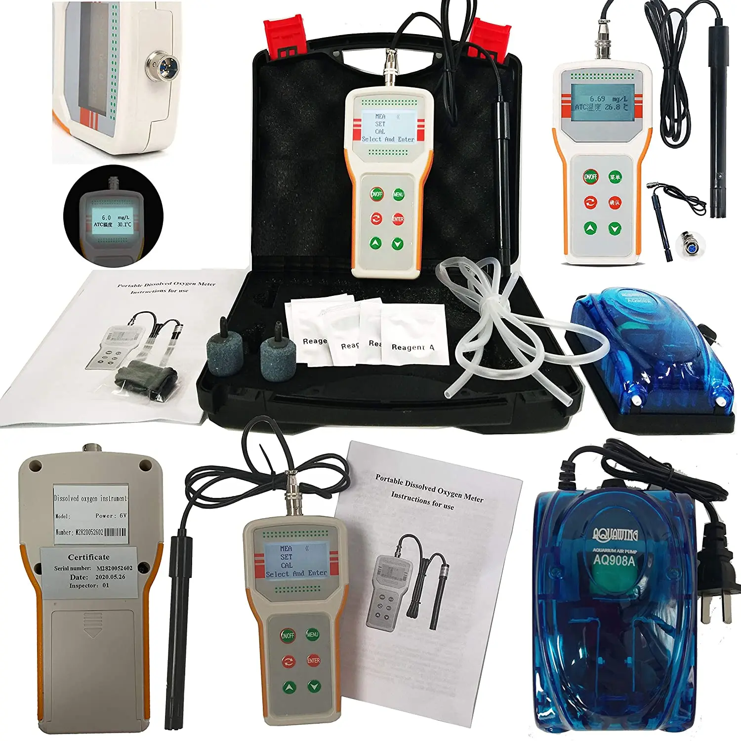 Dissolved Oxygen Meter Tester Water Quality Monitor DO Meter With DO Probe Temperature salinity compensation