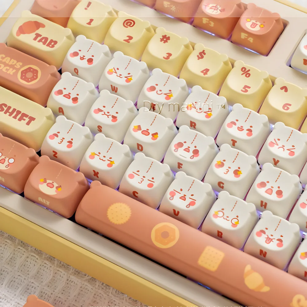 128 Keys Bears Ears Keycaps PBT Heat Sublimation Biscuits for 60/64/84/98/108 Gaming Mechanical Keyboards