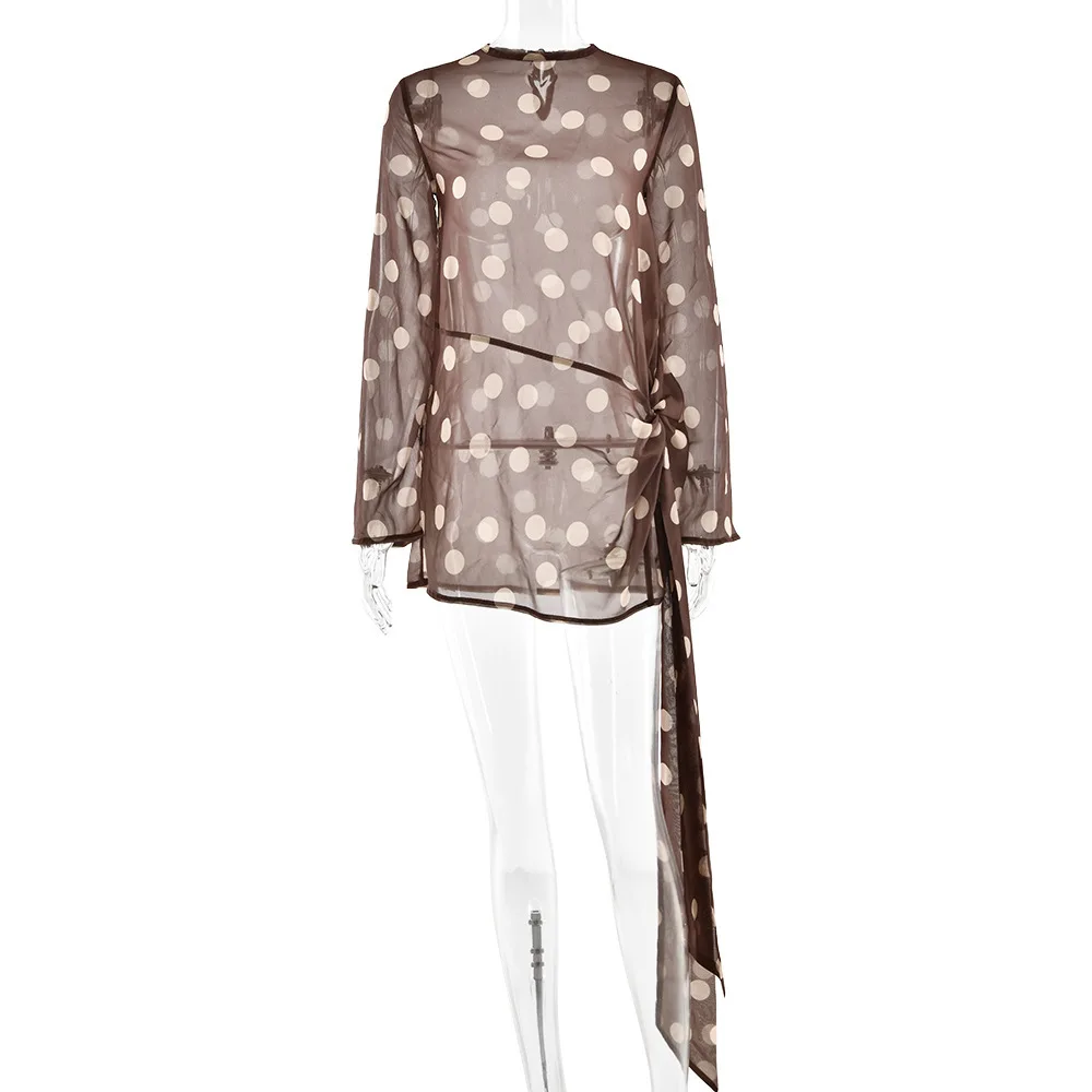 เดรสสั้นแขนยาวทรงตรงพิมพ์ลายใหม่สำหรับฤดูร้อนปี 2025 คอทรงกลม สายผูก ดีไซน์หรูหรา