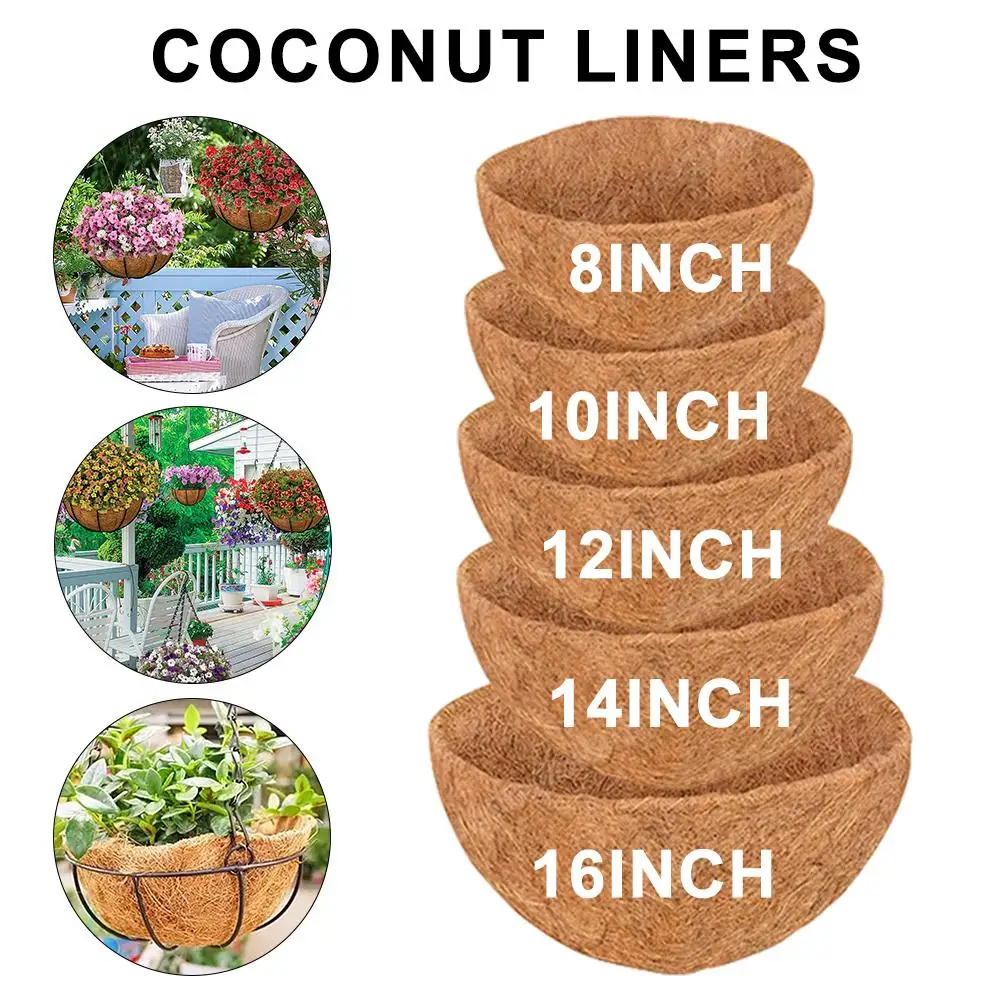 

8/10/12/14/16/18 Inch Hanging Basket Liner Round Coconut Liners for Planters 100% Natural Coco Basket Replacement Liner Outdoor