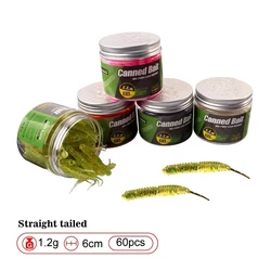 60Pcs 1.2G/6Cm Fishing Lure Mini Soft Worm Shrimp Jerkbait Fish Ocean Rock Lure Bass Soft Fish Smell Swimbait Soft Bait Pesca