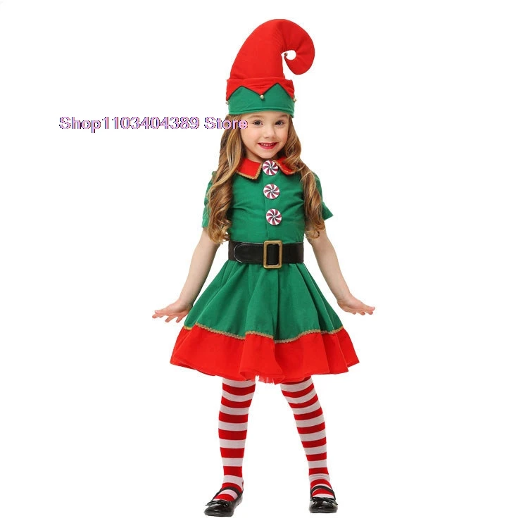 New Christmas Children's and Adult Christmas Costumes Santa Claus Green Elf Costumes Cosplay Christmas performance Outfits