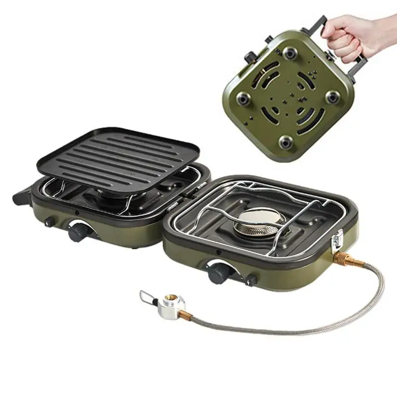 

Camping Double-Fire Folding Gas Stove Outdoor Portable Gas Burner Camping Cookware Outdoor Picnic Cooking High-Power Stove