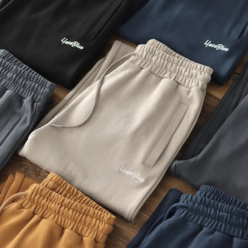 

Spring Autumn Pure Cotton Knitted Loose Men's Sport Pants ay Straight Leg Lazy Trousers Casual Sweatpants High Waist Elastic