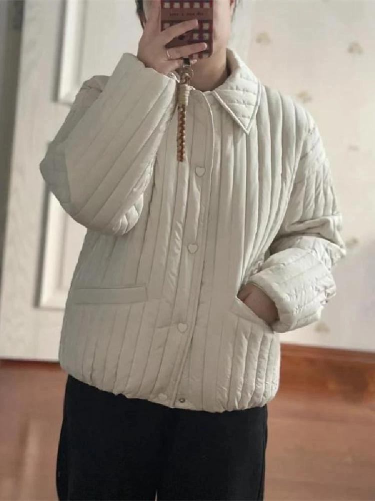 Spring New Women's Loose Faion Simple Vertical Stripes Heart Button ort Cotton Jaet Thin Outerwear Commute Sle