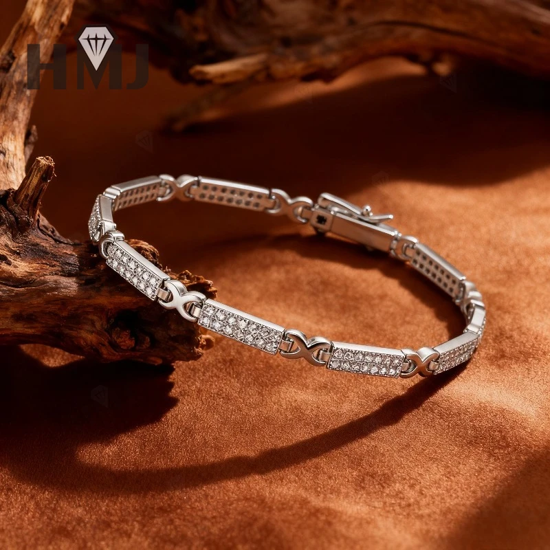 

Браслет из муассанита с блестящими круглыми камнями из белого золота/желтого золота, ювелирные изделия идеально подходят для рождественских и пасхальных подарков