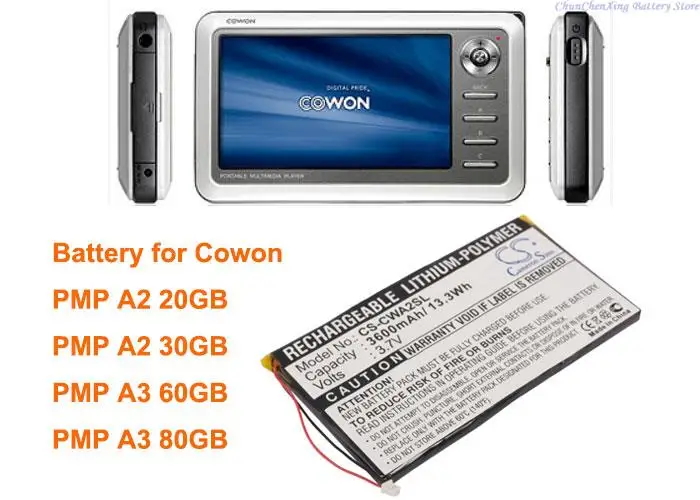 

Cameron Sino 3600mAh Battery for Cowon PMP A2 20GB ,PMP A3 60GB ,PMP A3 80GB,PMP A2 30GB