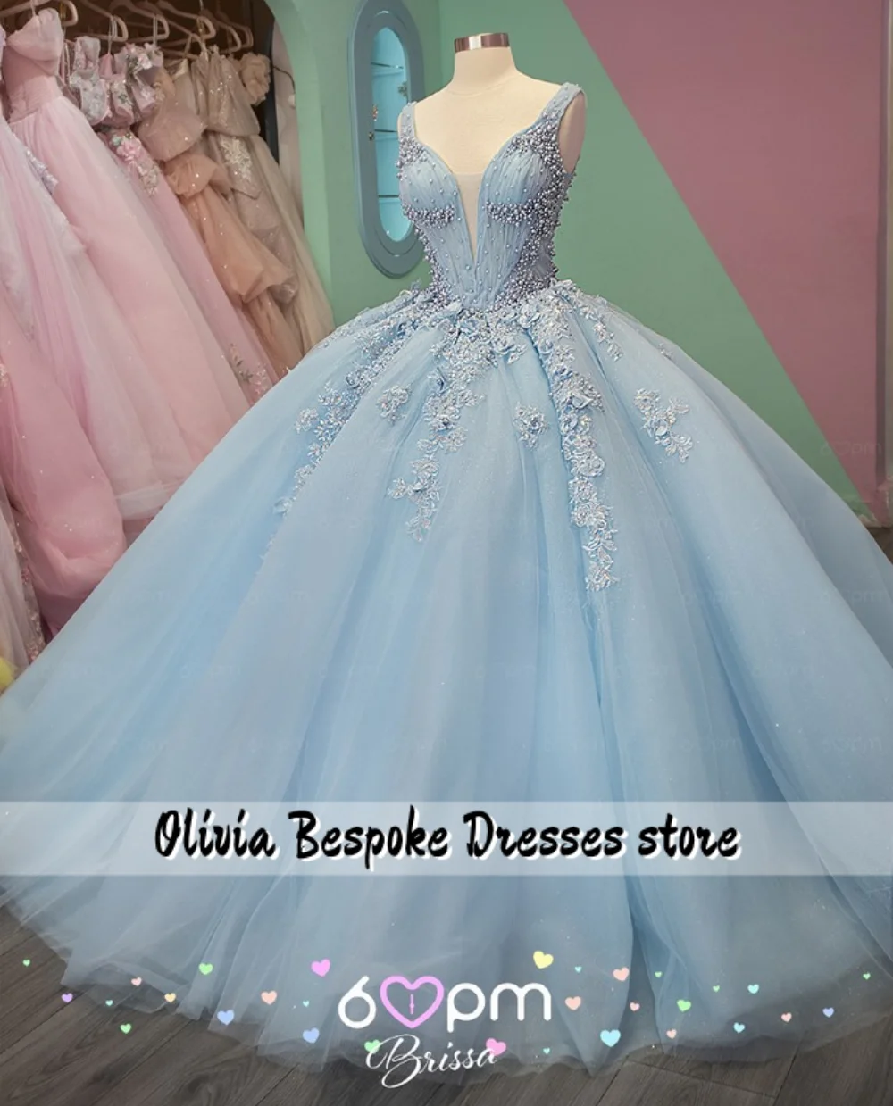 블루 15세 킨세아녜라 드레스 2026 비즈 레이스 아플리케 볼 가운 생일 파티 드레스 맞춤 제작