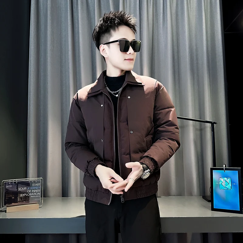 

Slim Fit ort Cotton Jaet Men's XS Size Korean Sle Trendy ort Cotton Coat 60 CleanFit Double Layer Collar Zipper Closure