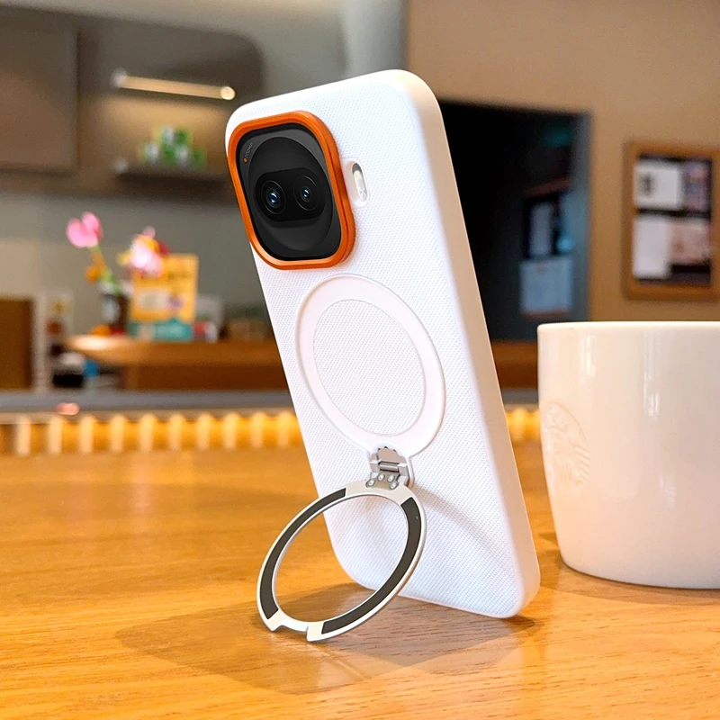 

For VIVO iQOO Z11 Turbo Magnetic Case ELVEV Shockproof PU Leather Hard PC Rotating Bracket Suction Phone Cover