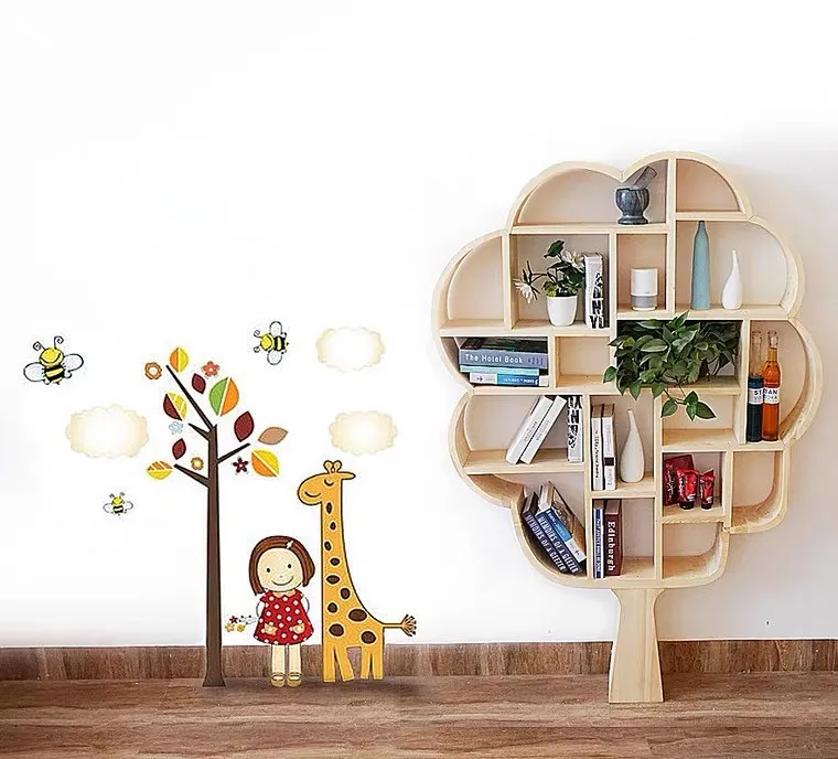 Kindergarten tree-shaped bookshelf Library display cabinet Storage rack Window soft decoration props Creative