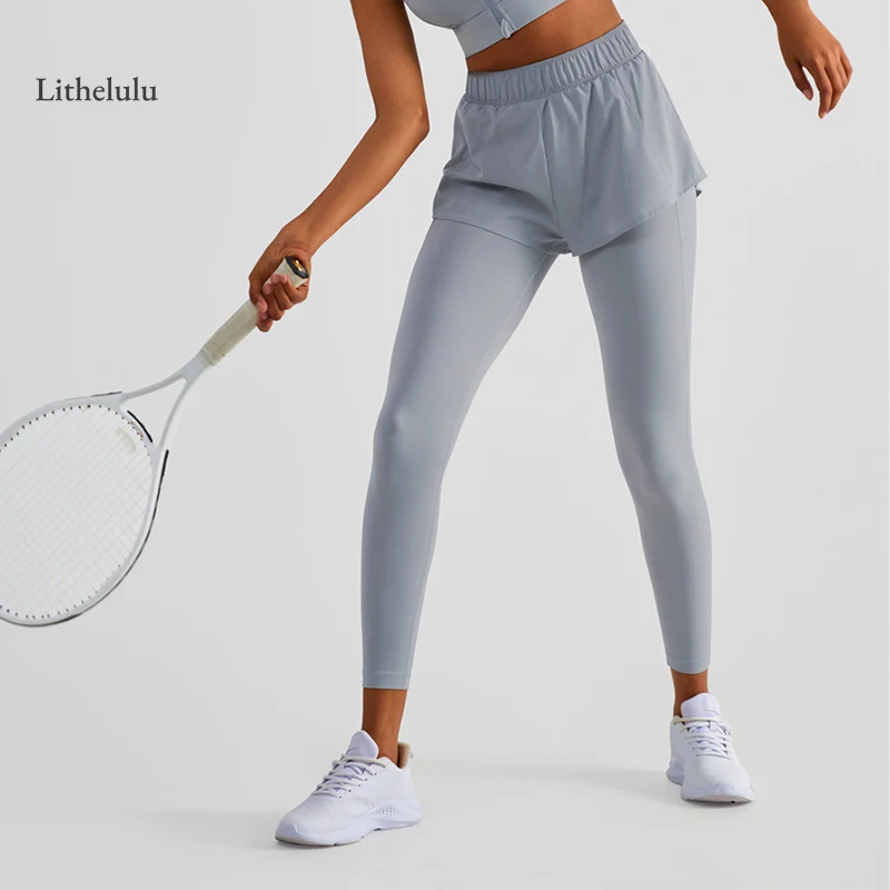 Women Legging Fake Two Piece Yoga Sports Pants Summer Spring High Waist Workout Fitness Tight Trouser Gym Yoga