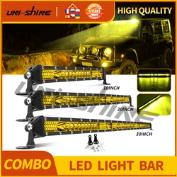 UNISHINE Single Row LED Light Bar 12V 24V 10-50inch Spot Flood Combo Beam LED Work Light Yellow Fog Lamps For 4X4 Trailer Auto