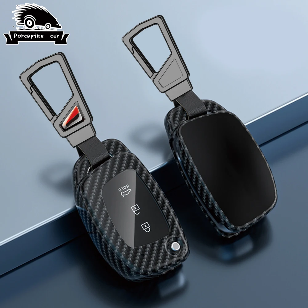 Alloy carbon fiber Car Key Case Key Chain for Hyundai Ix25 Ix35 I10 I20 Solaris Tucson Sonata Santa Fe Sport Elantra Creta Verna