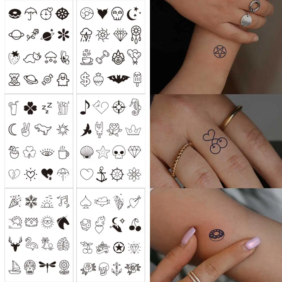 

6pcs Cute Small Pattern Temporary Tattoo Sticker Women Finger Wrist Waterproof Fake Tattoo Creative Geometric Design Stickers