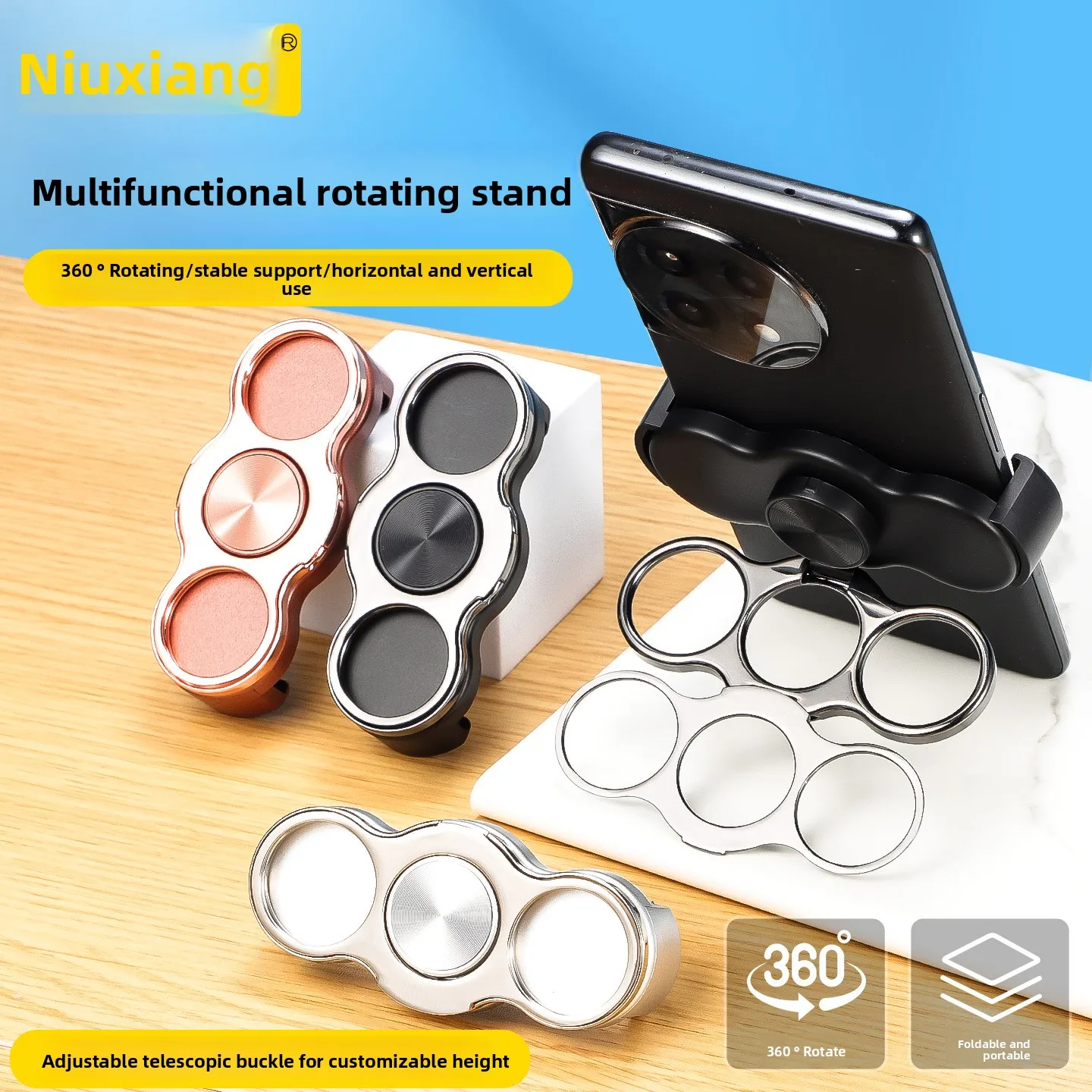 Multifunctional Foldable Phone Stand 360° Rotating Telescopic Adjustable Holder for Watching Drama