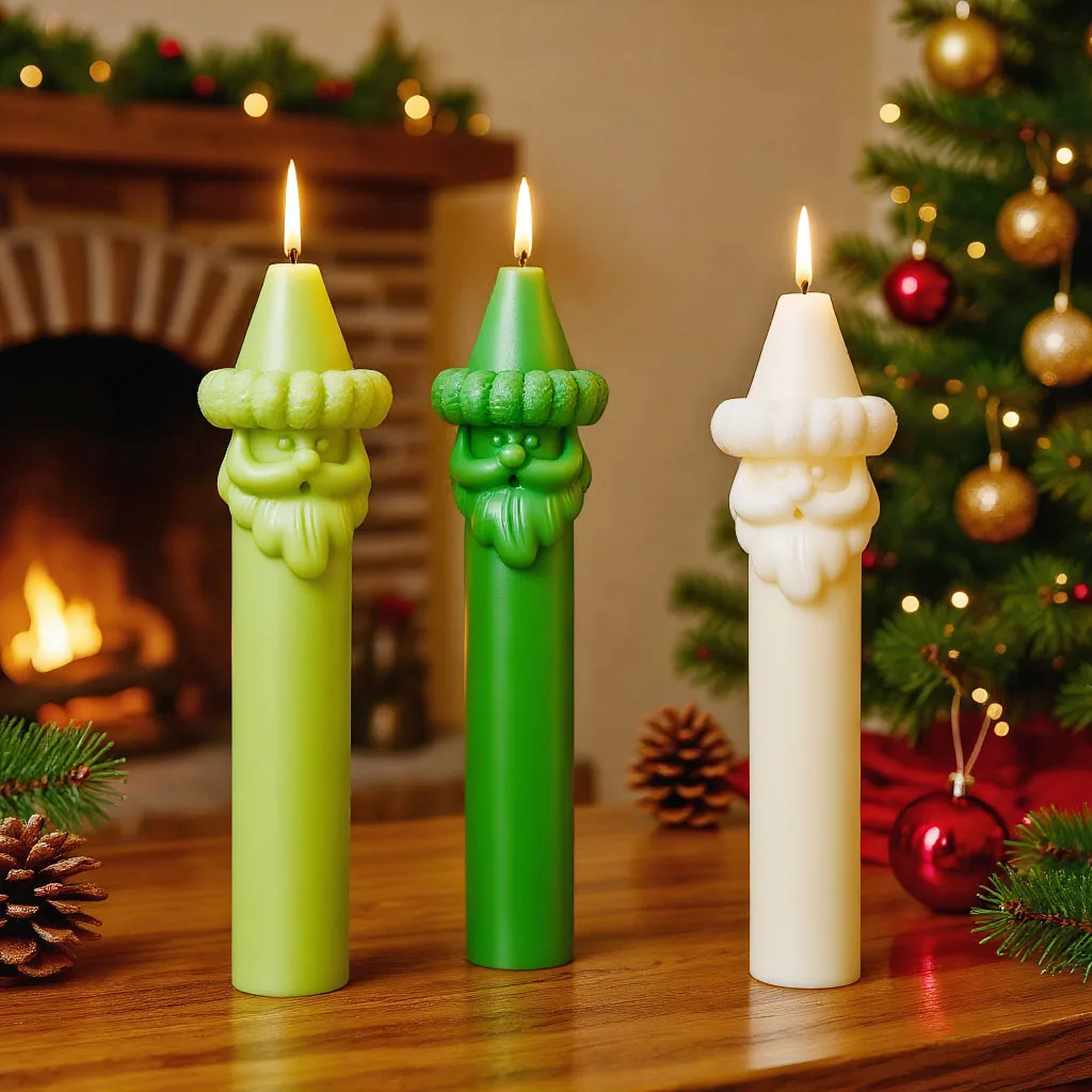 

3D Molds for Candles Long Stick Santa Head Christmas Candle Mold DIY Silicone Plaster Mold New Style Easy Demold Candle Supplies