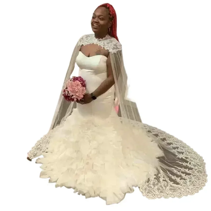 Customized Amazing African Big Wrap Mermaid Plus Dresses 2024 Sweetheart Ruffled Bottom Court Train Wedding Bridal Gown