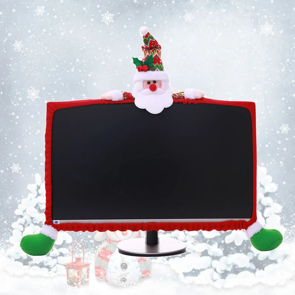 

25 35 inch Computer Screen Cover Christmas Decoration Monitor Protector Red Festive Ornament Holiday Gift Display Stand