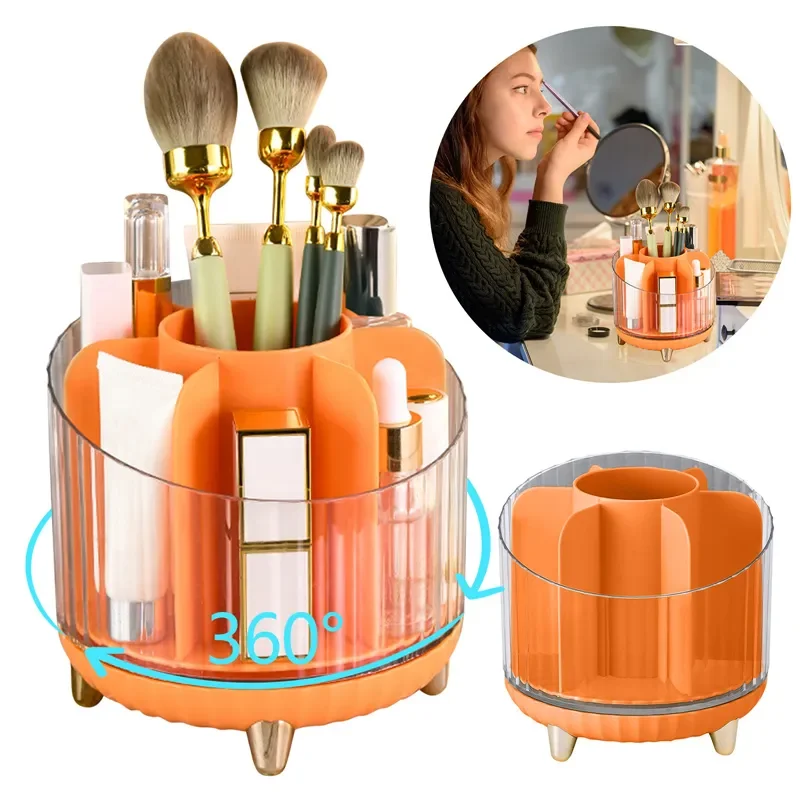 Rotating Makeup Brush Bucket Storage Box Portable Multifunction Dust-proof Large-capacity Desktop Organizer Lipstick Storage