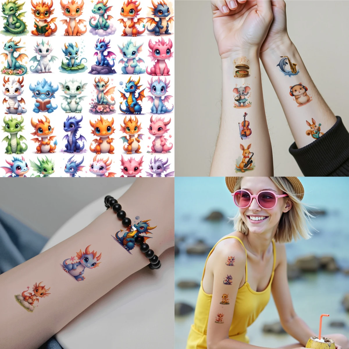

108pcs Cute Cartoon Temporary Tattoos for Women Body Art Painting Arm Legs Tattoos Sticker Waterproof Long-lasting Fake Tattoo