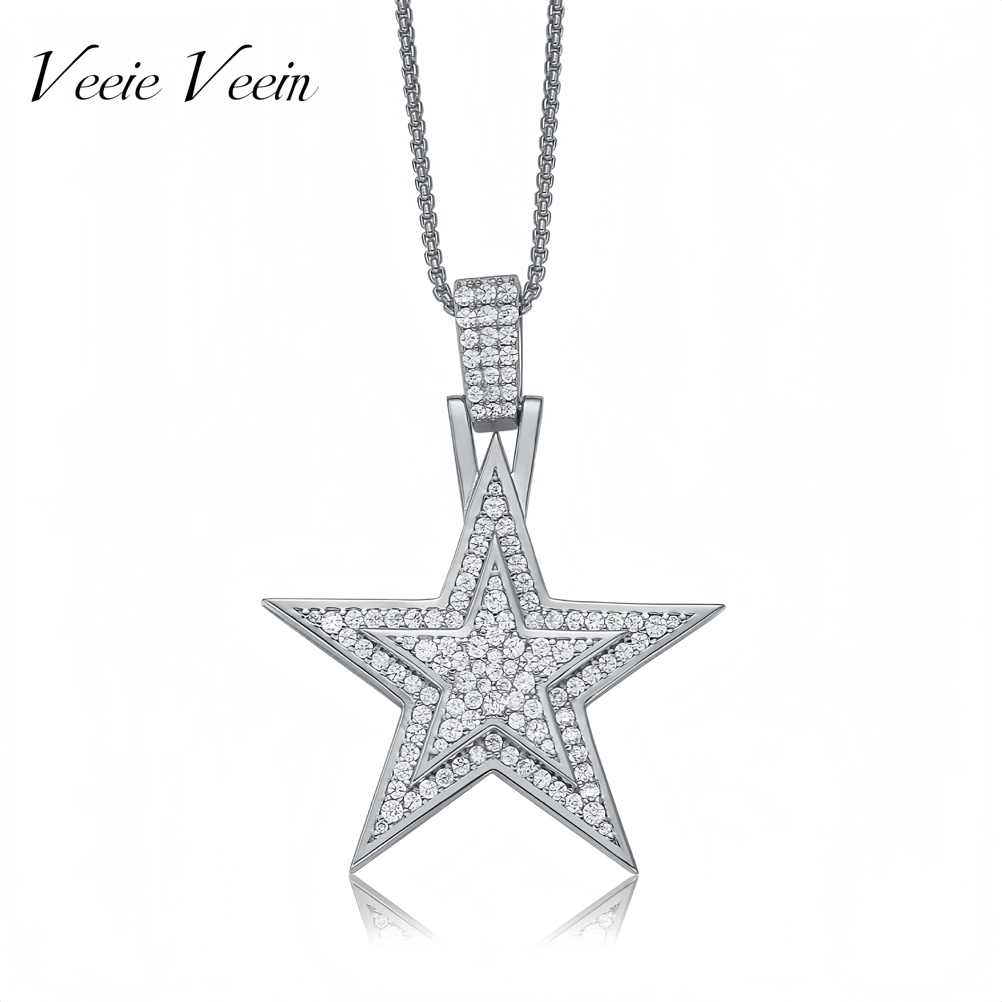 

Veeie Veein Luxury Brand High Quality S925 Sterling Silver Pendant Fully Set With Moissanite And Is Five Pointed Star Jewelry