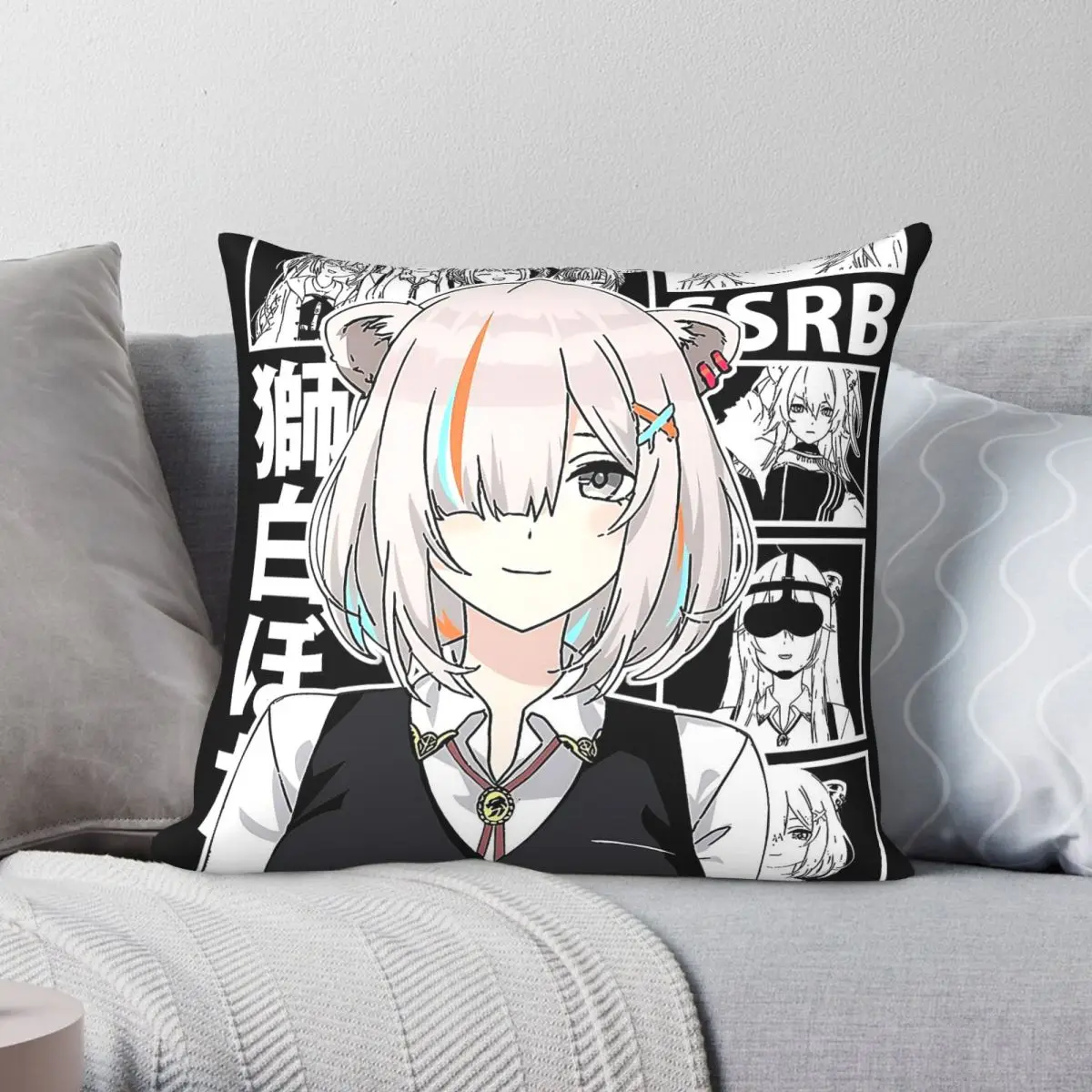 Shishiro Botan Short Hair Pillowcase Polyester Linen Velvet Printed Zip Decor Throw Pillow Case Room Cushion Cover