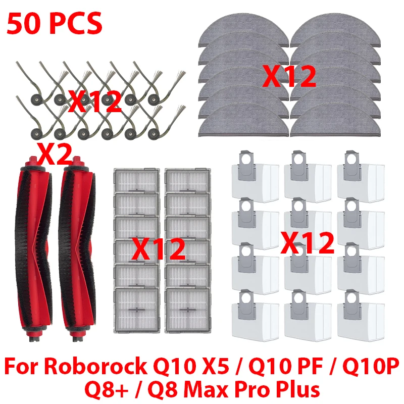 Compatibel met (Roborock Q10 X5 / Q10 PF / Q10P / Q8 Max Pro Plus) onderdelen: hoofdborstel, zijborstel, stofzak, mop, filter, accessoires - afbeelding 2