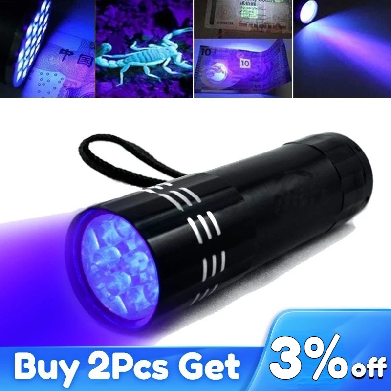 Portable UV lamp powerful Aluminum UV flashlight Torch Lamp Super Mini 9 LED Flashlight Black Ultraviolet Light Detector Lamp