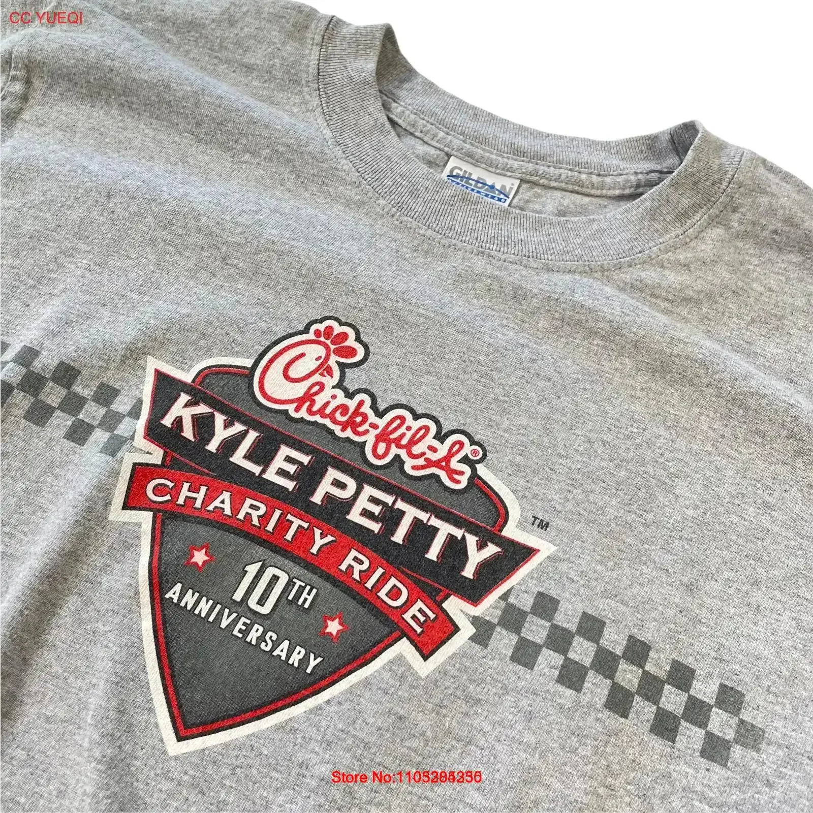 Kyle Petty Charity Ride Men's L S Gray T Shirt sponsored by Chick fil A Medium vintage Washed Soft graphic designer clothes