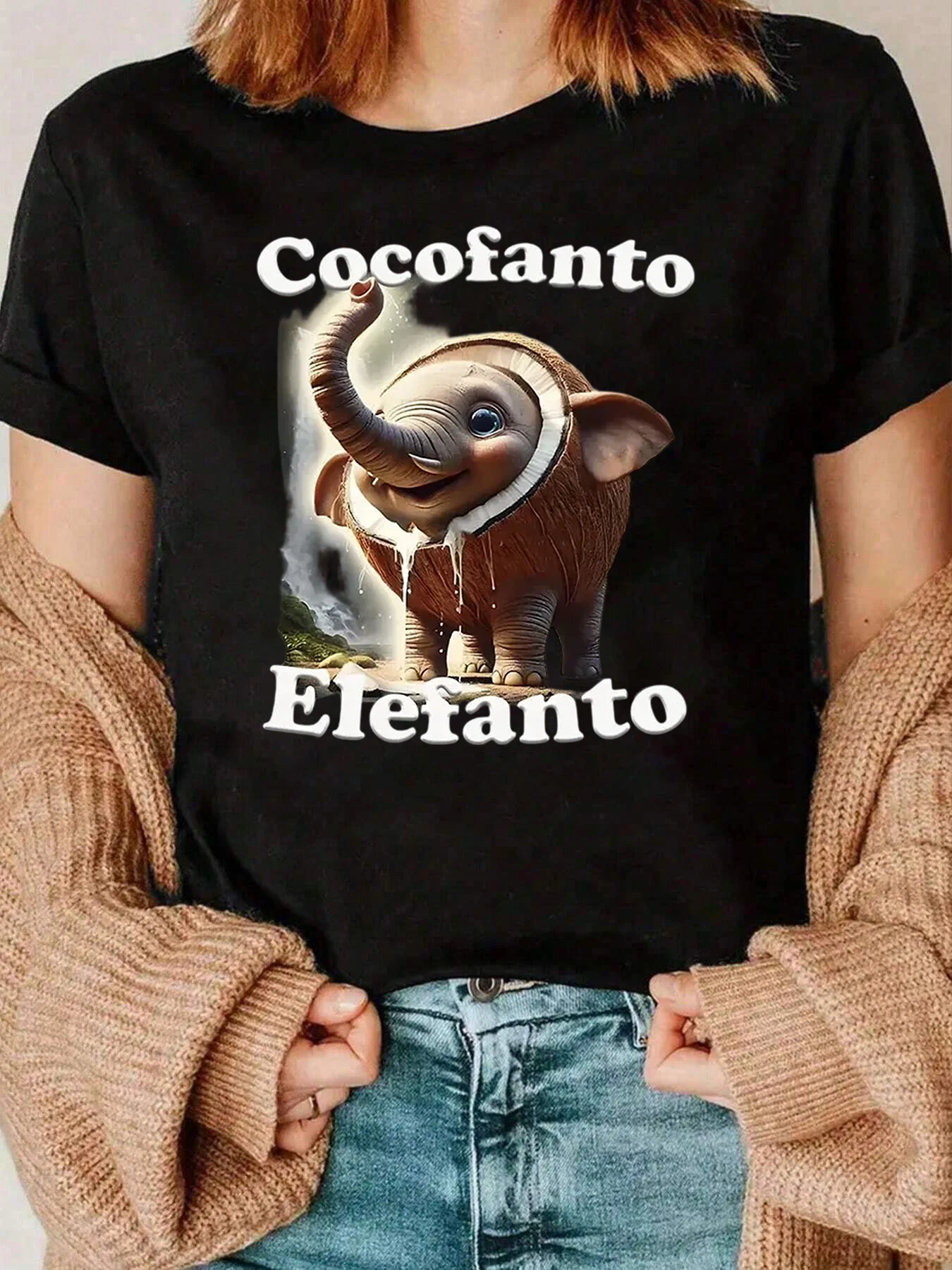 Camiseta con estampado de Coco Fanto Elefanto, ropa informal para mujer 220g