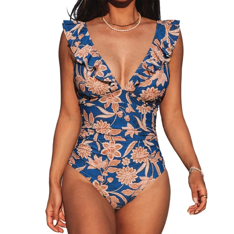 Traje de baño sexy para mujer Traje de baño de una pieza Traje de baño sólido con cuello en V profundo Traje de baño de verano Ropa de playa Body