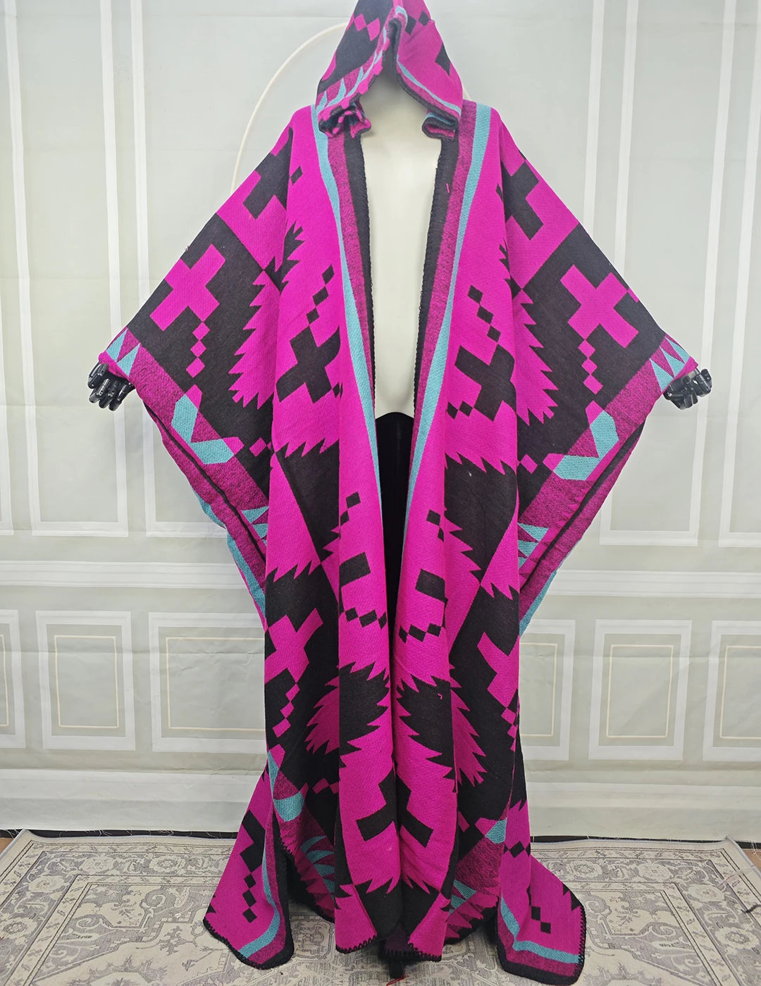 

African Women Fashion Hooded Winter Open Front Poncho Muslim Lady Causal Warm Streetwear Long Cardigans For Holiday