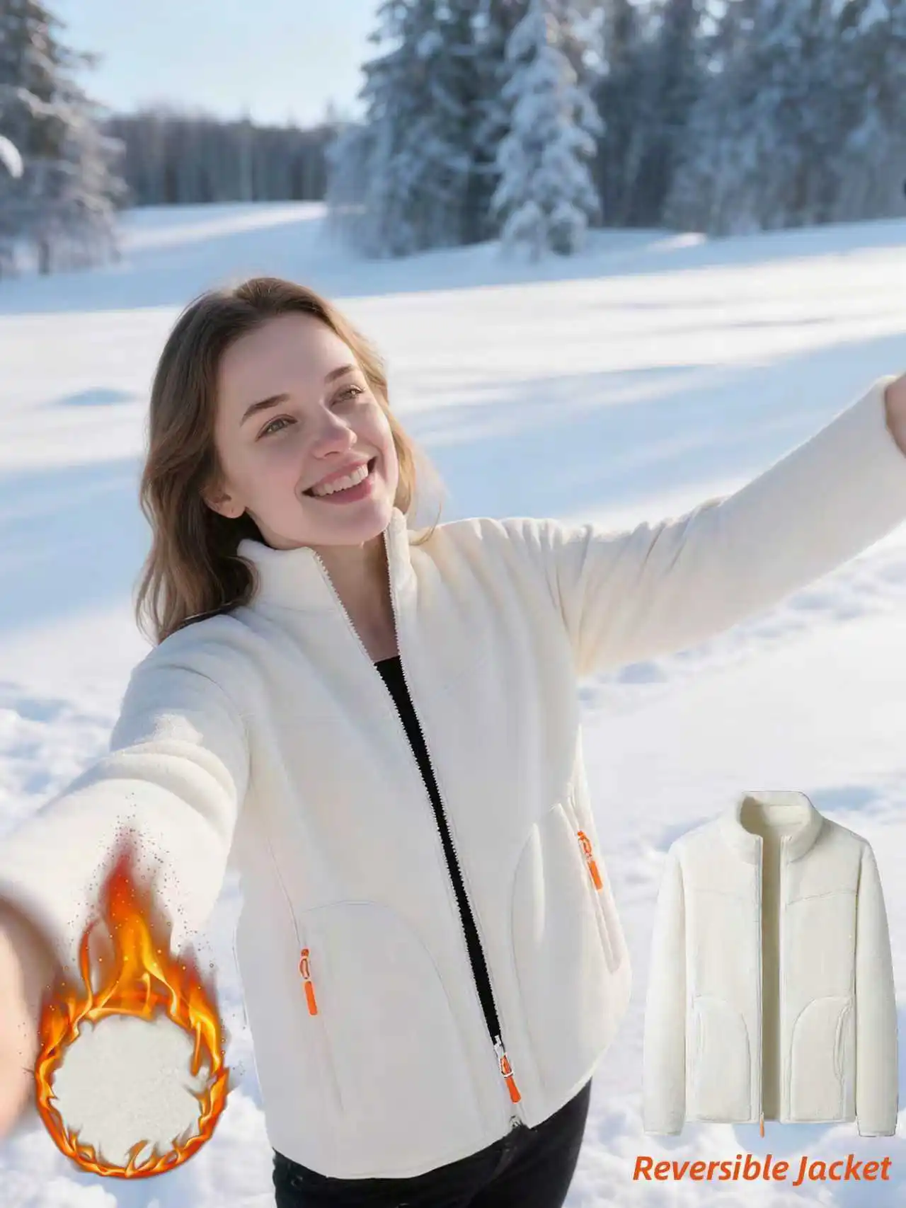 

Комплект осенне-зимней женской куртки, флисовая подкладка и утолщенная для тепла и ветрозащиты, женская флисовая куртка, повседневная женская куртка с высоким воротником, верхняя одежда из полиэстера, молния спереди, большие боковые карманы на молнии, пов