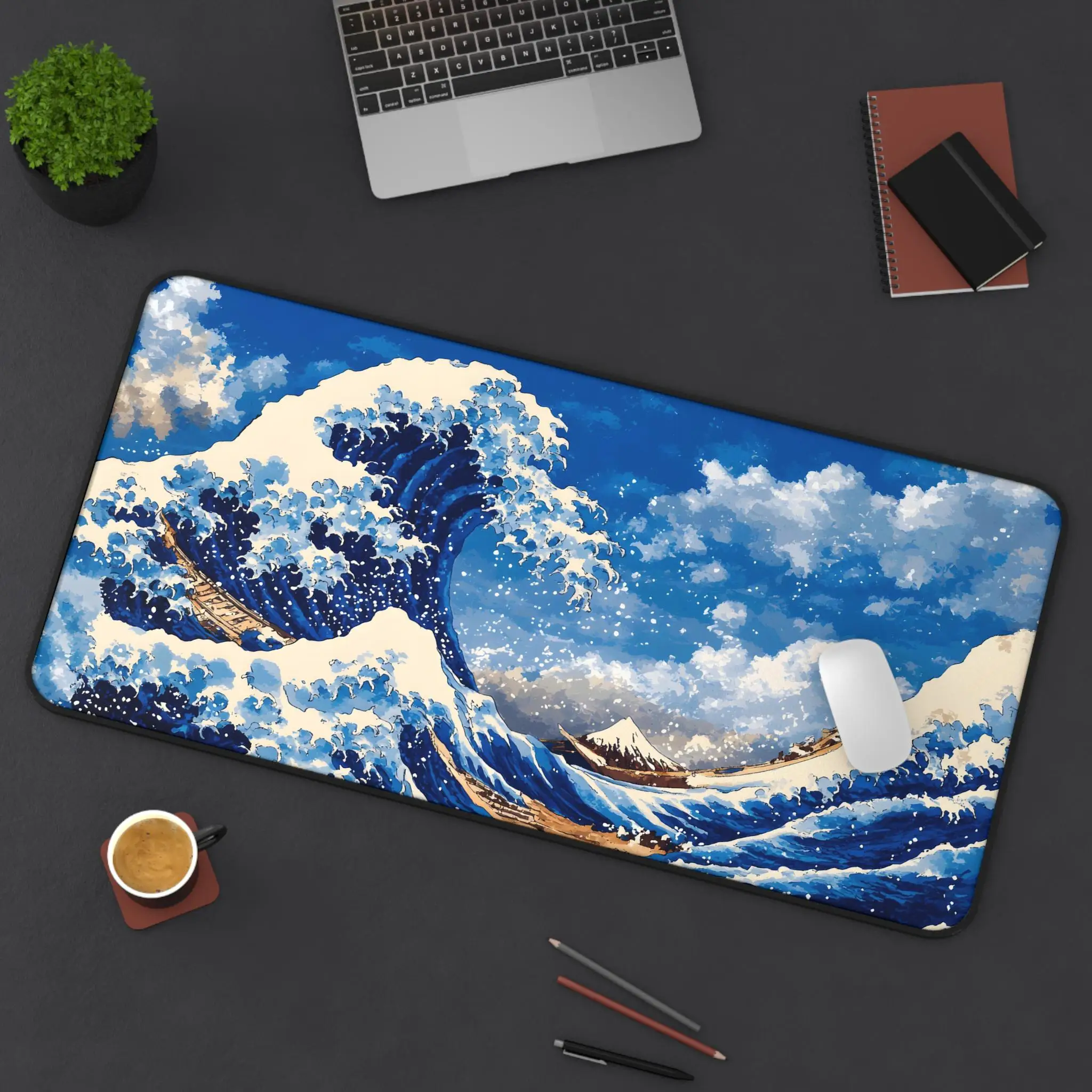

Japanese Wave Desk mat,Ocean Wave XL Mouse pad Gaming Laptop,Hemmed Neoprene,Non-Slip mousepad Kawaii Keyboard Gamer carpet